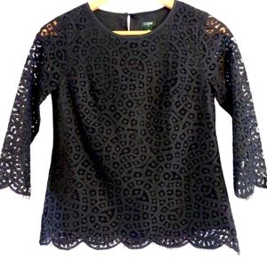 J.Crew NWT-Black Lace 3/4 Sleeves Top